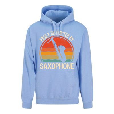 Easily Distracted By Saxophone Player Retro Vintage Funny Gift Unisex Surf Hoodie