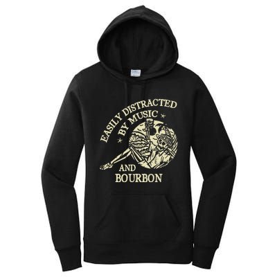 Easily Distracted By Music And Bourbon Skeleton Women's Pullover Hoodie