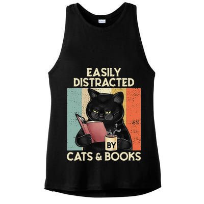 Easily Distracted By Cats And Books For Cat Lovers Ladies PosiCharge Tri-Blend Wicking Tank