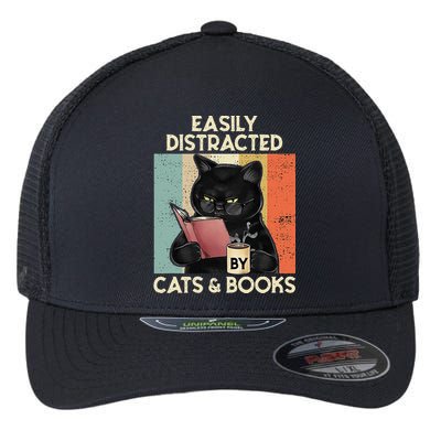 Easily Distracted By Cats And Books For Cat Lovers Flexfit Unipanel Trucker Cap