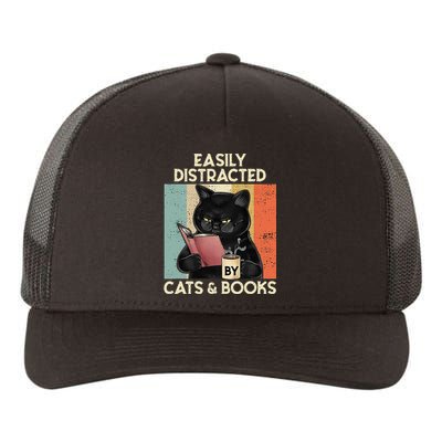 Easily Distracted By Cats And Books For Cat Lovers Yupoong Adult 5-Panel Trucker Hat