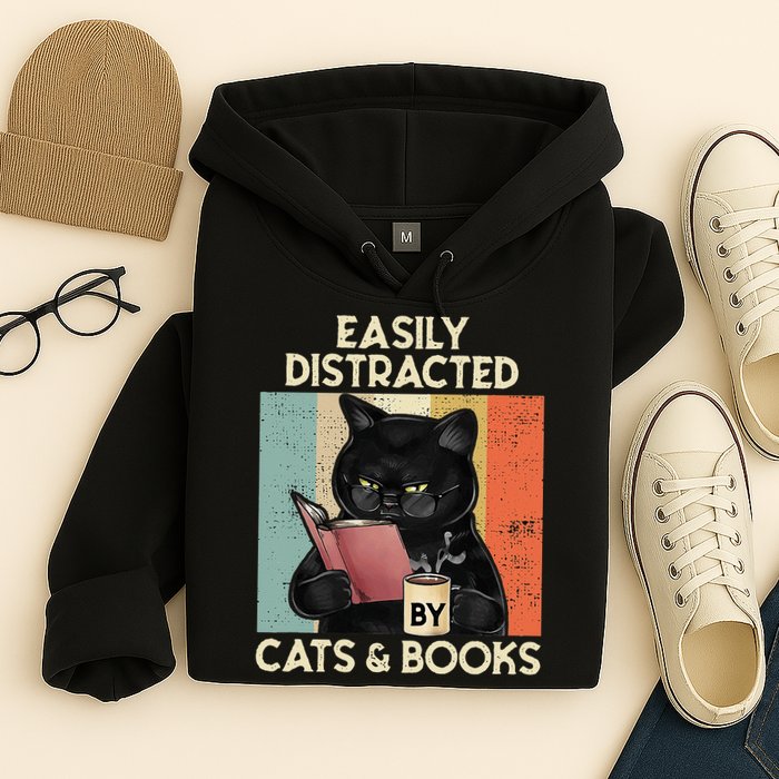 Easily Distracted By Cats And Books For Cat Lovers Hoodie