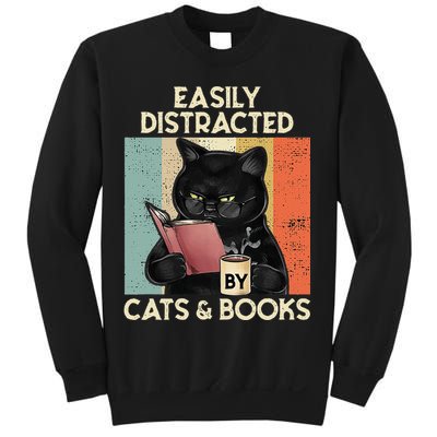 Easily Distracted By Cats And Books For Cat Lovers Sweatshirt
