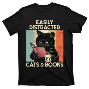 Easily Distracted By Cats And Books For Cat Lovers T-Shirt