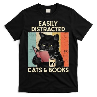 Easily Distracted By Cats And Books For Cat Lovers T-Shirt