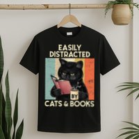 Easily Distracted By Cats And Books For Cat Lovers T-Shirt