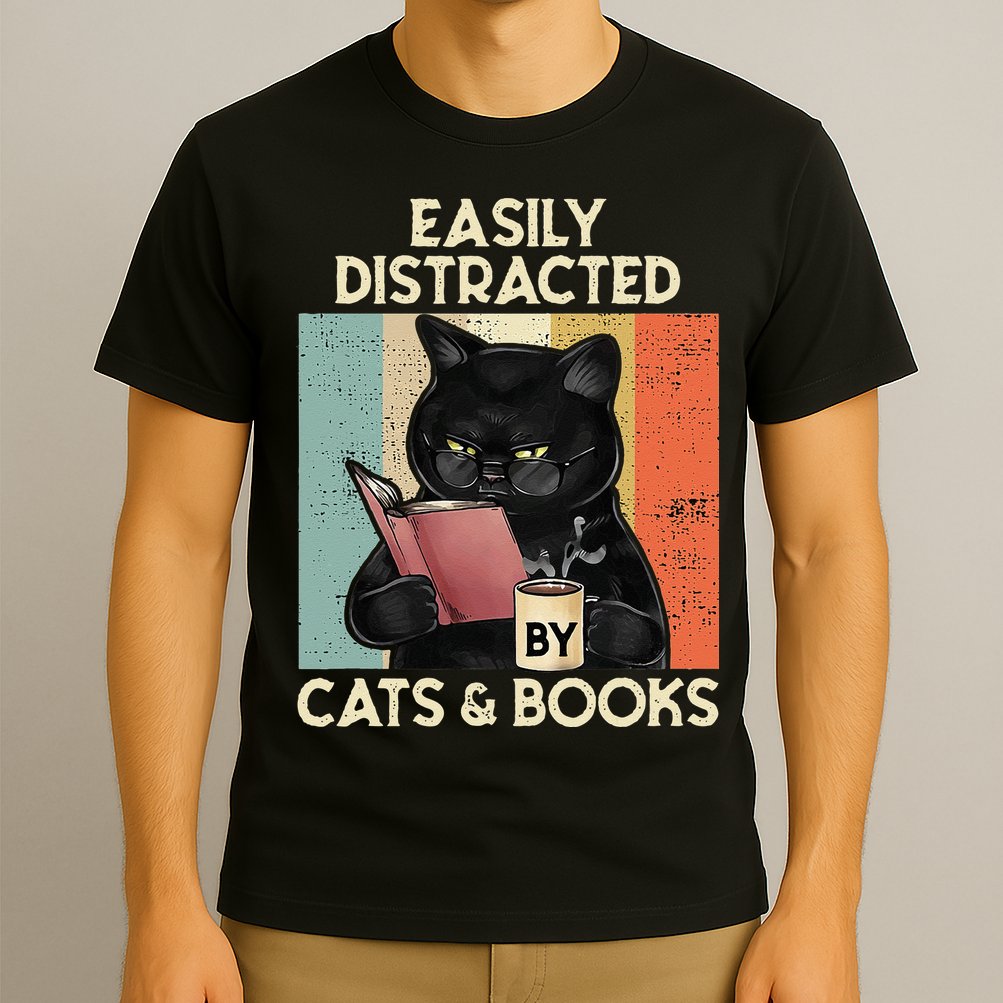 Easily Distracted By Cats And Books For Cat Lovers T-Shirt