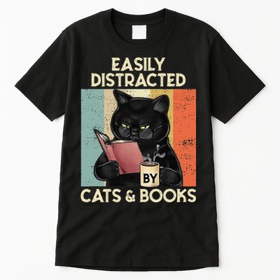 Easily Distracted By Cats And Books For Cat Lovers Tall T-Shirt