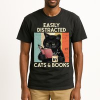 Easily Distracted By Cats And Books For Cat Lovers Tall T-Shirt