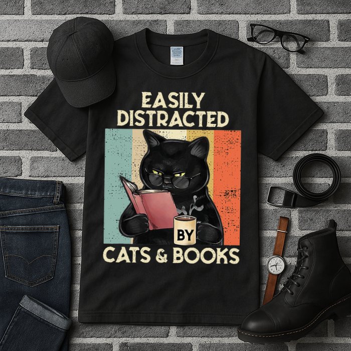 Easily Distracted By Cats And Books For Cat Lovers Tall T-Shirt