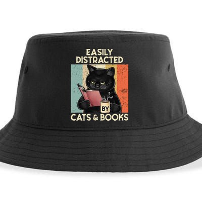 Easily Distracted By Cats And Books For Cat Lovers Sustainable Bucket Hat