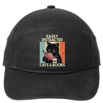 Easily Distracted By Cats And Books For Cat Lovers 7-Panel Snapback Hat