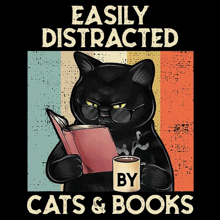 Easily Distracted By Cats And Books For Cat Lovers 7-Panel Snapback Hat