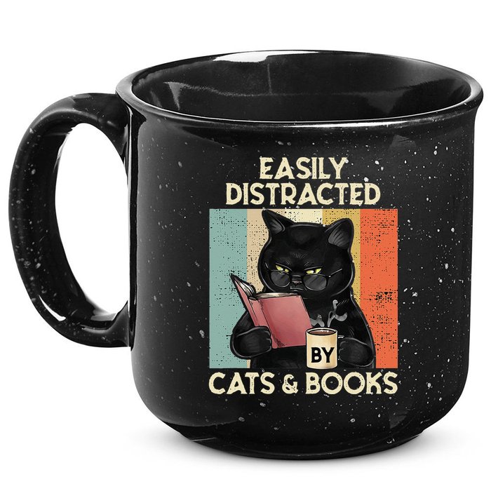 Easily Distracted By Cats And Books For Cat Lovers 15oz Campfire Ceramic Mug