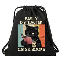 Easily Distracted By Cats And Books For Cat Lovers Drawstring Bag