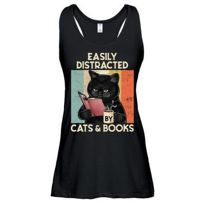 Easily Distracted By Cats And Books For Cat Lovers Ladies Essential Flowy Tank