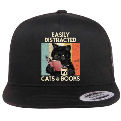Easily Distracted By Cats And Books For Cat Lovers Flatbill Hat