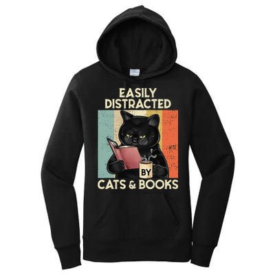 Easily Distracted By Cats And Books For Cat Lovers Women's Pullover Hoodie