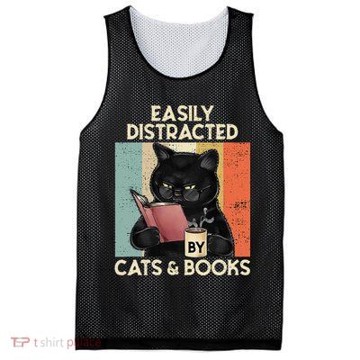 Easily Distracted By Cats And Books For Cat Lovers Mesh Reversible Basketball Jersey Tank