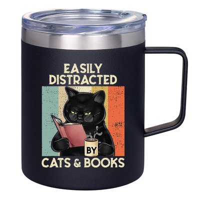 Easily Distracted By Cats And Books For Cat Lovers 12oz Stainless Steel Coffee Mug