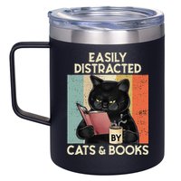 Easily Distracted By Cats And Books For Cat Lovers 12oz Stainless Steel Coffee Mug