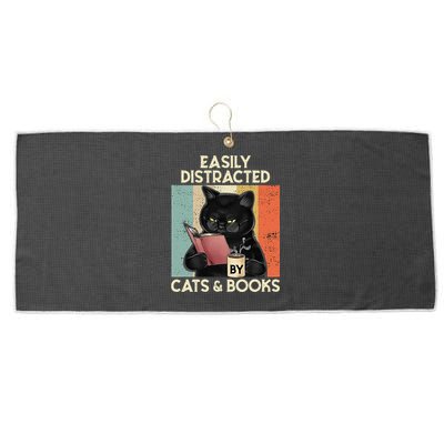 Easily Distracted By Cats And Books For Cat Lovers Large Microfiber Waffle Golf Towel