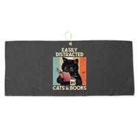 Easily Distracted By Cats And Books For Cat Lovers Large Microfiber Waffle Golf Towel