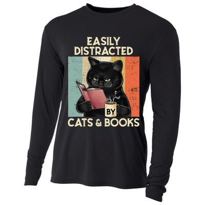 Easily Distracted By Cats And Books For Cat Lovers Cooling Performance Long Sleeve Crew