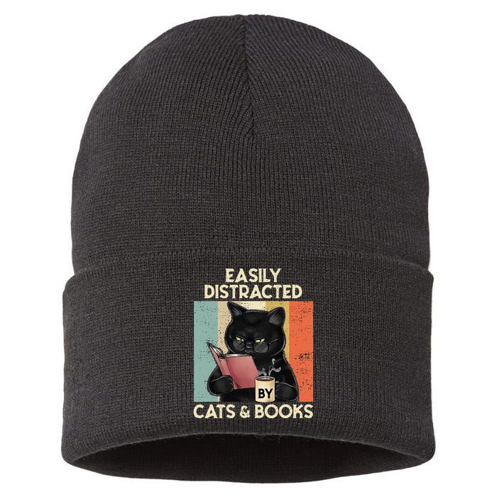 Easily Distracted By Cats And Books For Cat Lovers Sustainable Knit Beanie