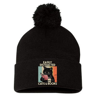 Easily Distracted By Cats And Books For Cat Lovers Pom Pom 12in Knit Beanie