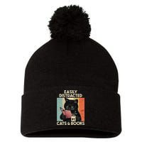 Easily Distracted By Cats And Books For Cat Lovers Pom Pom 12in Knit Beanie