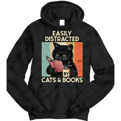 Easily Distracted By Cats And Books For Cat Lovers Tie Dye Hoodie