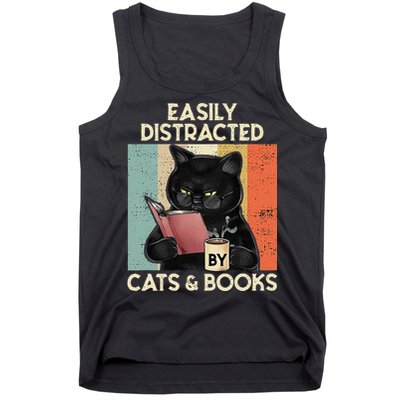 Easily Distracted By Cats And Books For Cat Lovers Tank Top