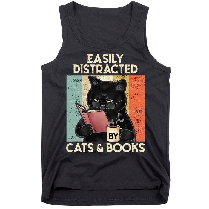 Easily Distracted By Cats And Books For Cat Lovers Tank Top