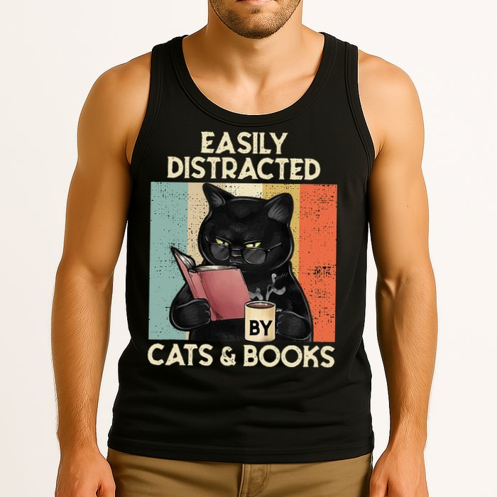 Easily Distracted By Cats And Books For Cat Lovers Tank Top