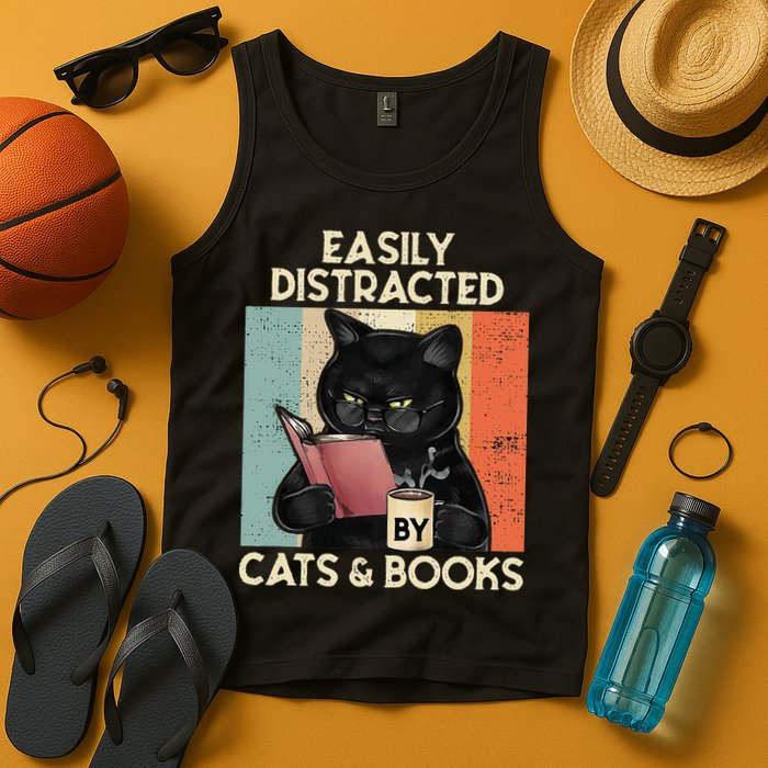 Easily Distracted By Cats And Books For Cat Lovers Tank Top