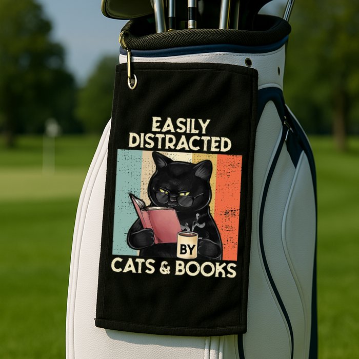 Easily Distracted By Cats And Books For Cat Lovers Golf Towel