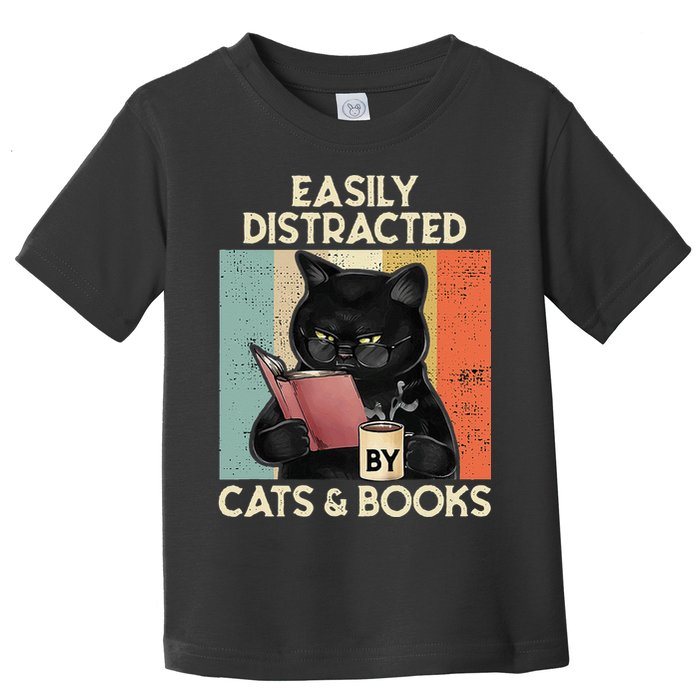 Easily Distracted By Cats And Books For Cat Lovers Toddler T-Shirt