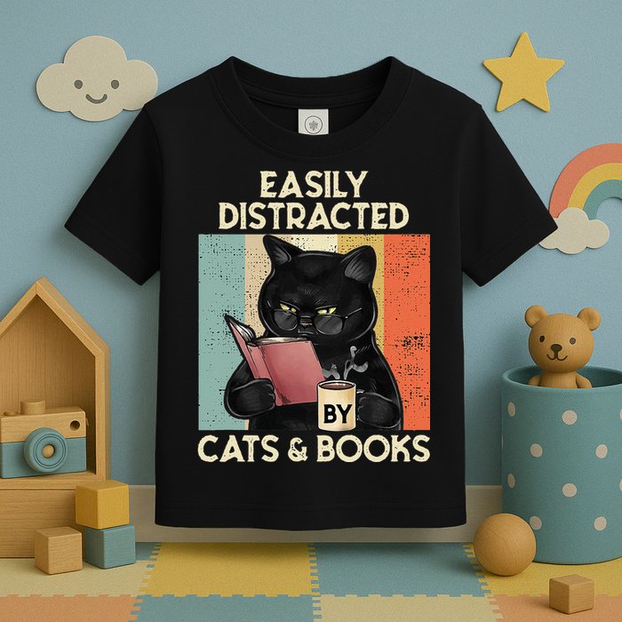 Easily Distracted By Cats And Books For Cat Lovers Toddler T-Shirt
