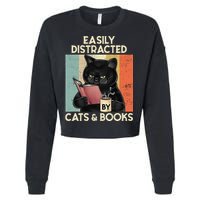 Easily Distracted By Cats And Books For Cat Lovers Cropped Pullover Crew