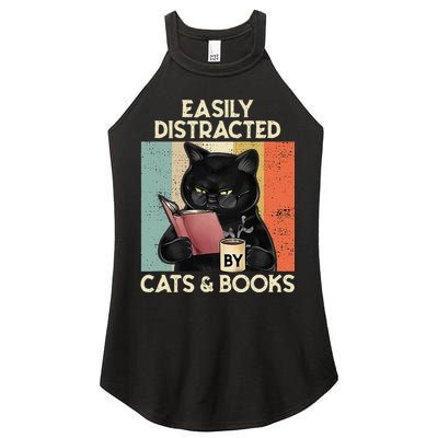Easily Distracted By Cats And Books For Cat Lovers Women's Perfect Tri Rocker Tank