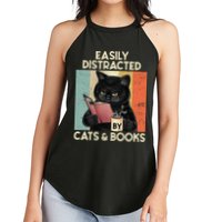 Easily Distracted By Cats And Books For Cat Lovers Women's Perfect Tri Rocker Tank