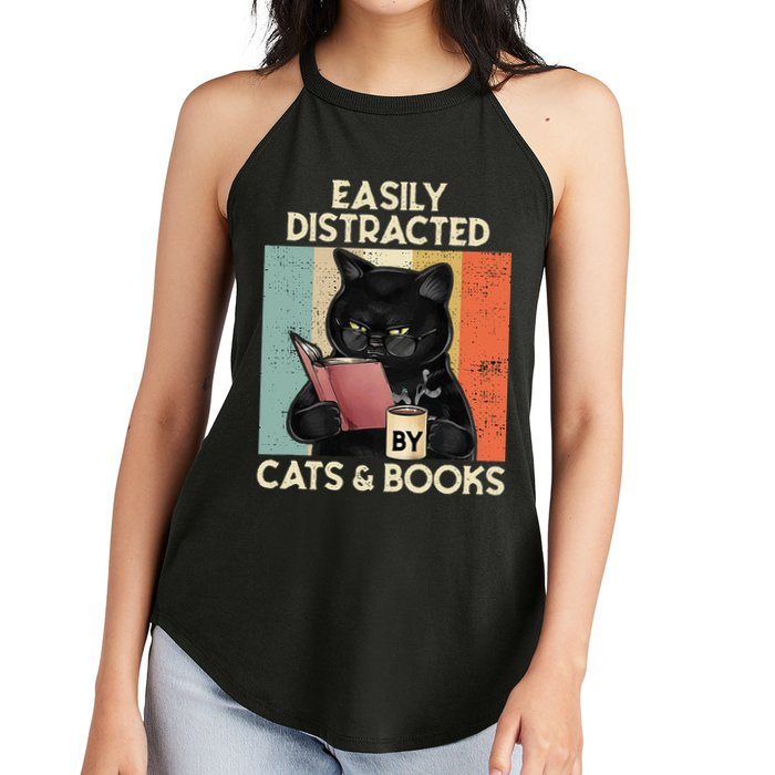 Easily Distracted By Cats And Books For Cat Lovers Women's Perfect Tri Rocker Tank