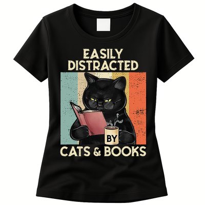 Easily Distracted By Cats And Books For Cat Lovers Womens T-Shirt
