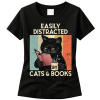 Easily Distracted By Cats And Books For Cat Lovers Womens T-Shirt