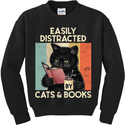 Easily Distracted By Cats And Books For Cat Lovers Kids Sweatshirt