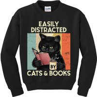 Easily Distracted By Cats And Books For Cat Lovers Kids Sweatshirt