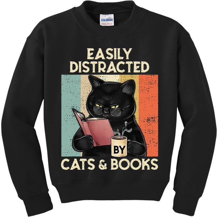 Easily Distracted By Cats And Books For Cat Lovers Kids Sweatshirt