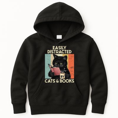 Easily Distracted By Cats And Books For Cat Lovers Kids Hoodie
