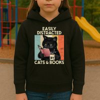 Easily Distracted By Cats And Books For Cat Lovers Kids Hoodie